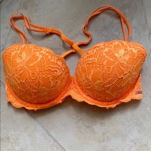PINK 32D Orange Lace Push-up Bra